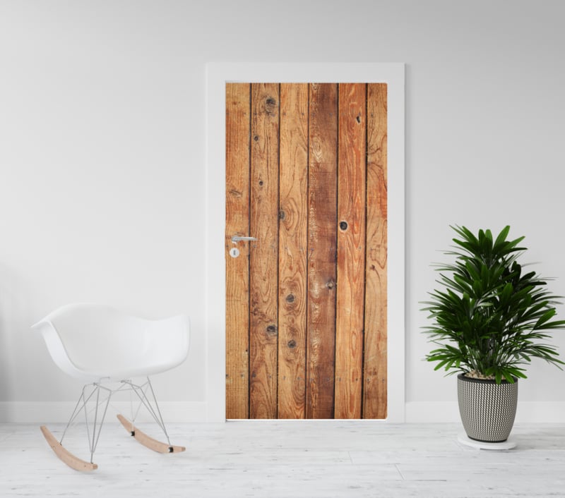 Deurposter - Houten planken deur verticaal (Deurposter Afmeting: 201,5 x 78 cm) | Deurposters / Stickers voor gehele | Bedrukken4you