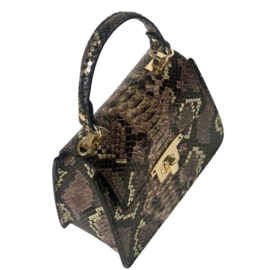 Kleine luxe leren dames handtas met Slangenprint - Bruin