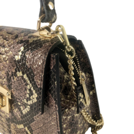 Kleine luxe leren dames handtas met Slangenprint - Bruin