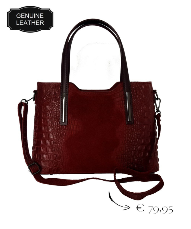 Leren handtas croco details rood TOUTESTBELLE