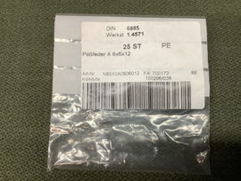 Inlegspie A 6 x 6 x 12 mm DIN 6885 RVS A5  (25 stuks)