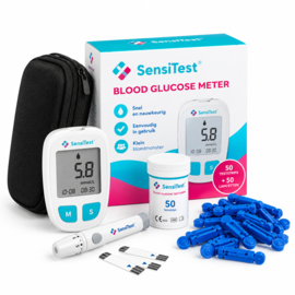 Sensitest Bloedsuikermeter compleet pakket met 50 teststrips en 50 lancetten
