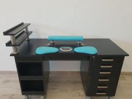 LS Beauty Design Nageltafel Met Afzuiging - Zwart/Turquoise Met Steentjes