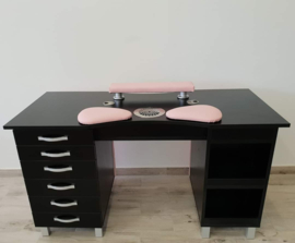 LS Beauty Design Nageltafel Met Afzuiging - Zwart/Roze Met Steentjes