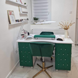 LS Beauty Manicure Tafel Met Afzuiging - Wit/Groen Met Strass Steentjes