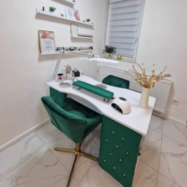 LS Beauty Manicure Tafel Met Afzuiging - Wit/Groen Met Strass Steentjes