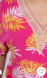 Neon rose top met bladeren