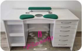 LS Beauty Manicure Tafel Met Afzuiging - Wit/Groen Met Strass Steentjes