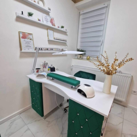 LS Beauty Manicure Tafel Met Afzuiging - Wit/Groen Met Strass Steentjes