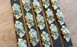 Lianco 3D Acryl Bloem Blauw/Groen/Geel Met Gouden Kraal - nr. 5