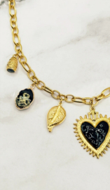 Ketting met zwarte en goudkleurige bedels