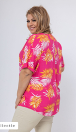 Neon rose top met bladeren