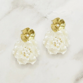 Hangende Oorbellen Met Hangende Parel Bloemen
