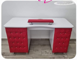 LS Beauty Manicure Tafel Met Afzuiging - Wit/Rood Met Strass Steentjes