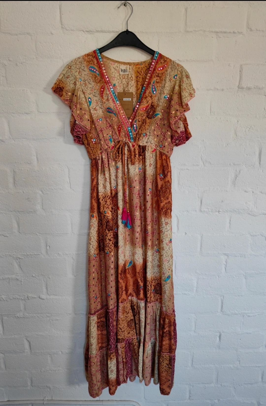 Lange Bruine Bohemian Jurk van Zijde