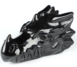 Draken skull zwarte obsidiaan 8,8 cm.