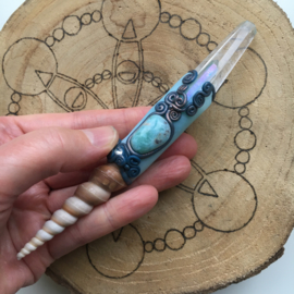 Mermaid wand with aqua aura and opaline