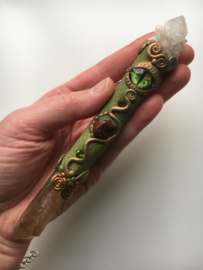 Dragon Wand with Citrine Lemurian and Bastite Dragon Stone