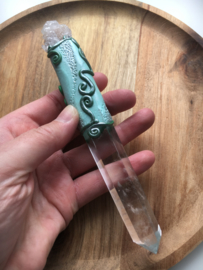 Magical wand with spirit quartz, clear quartz and chrysoprase