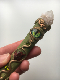 Dragon Wand with Citrine Lemurian and Bastite Dragon Stone