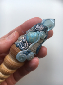 Mermaid wand with aqua aura quartz and hoplite