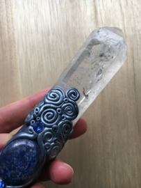 Dragon wand with blue tourmaline quartz, lapis lazuli and Lemurian seed crystal