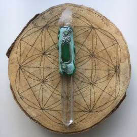 Magical wand with spirit quartz, clear quartz and chrysoprase