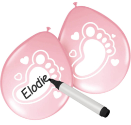 Beschrijfbare ballonnen baby roze (6 stuks)