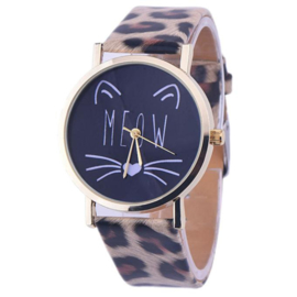Horloge meow met luipaard band