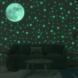 Glow in the dark maan en sterren stickers (333 stuks)