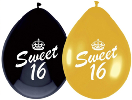 Goud/zwart 'Sweet 16' ballonnen