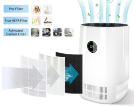 18. Binnenlucht reiniger bij COPD met IONISATIE, CARBON en HEPA filters, 28/32/36m2