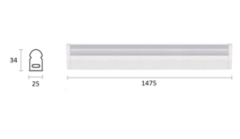 HOLINE koppelbaar LED 18W (35W TL5) natuurlijk wit, 4000K lengte 1475 mm