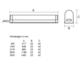 House TL armatuur 1x28W, wit, flikkervrije start, niet koppelbaar