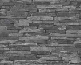 Stone 9142-24 Steenstructuur behang natuursteen grijs antraciet vlies 3D