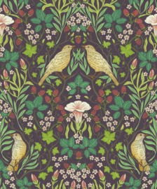 Behang met vogels en Art Nouveau bladeren