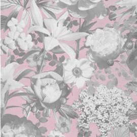 Bloemen Behang zilver roze  vliesbehang