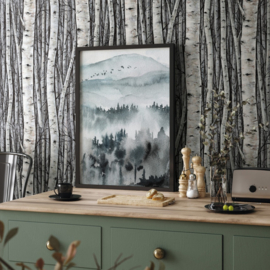 Behang met berkenbomen