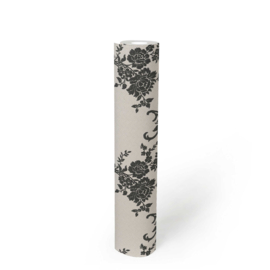 Zwart bloemen glitter behang 110220
