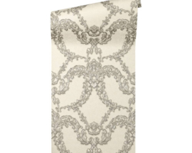 Non-woven wallpaper ornament floral cream silver AP 34777-4
