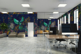 Fototapete behang  Blumen & Papagei intensive Farben