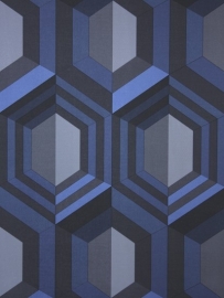 Dutch Wallcoverings Kinetic J407-01 Retro behang 3D effect blauw grijs