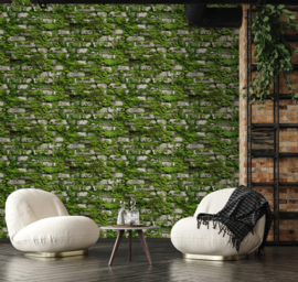 Behang stenen muur met mos