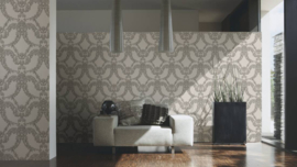 Non-woven wallpaper ornament floral cream silver AP 34777-4