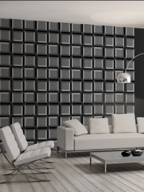 utch Wallcoverings Kinetic J424-09 Retro behang zwart grijs blokken
