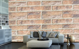 Steen steenstrips bruin beige behang  wit 3D 4303-4