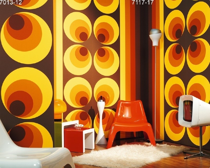 Hedendaags retro behang the 3d rondjes oranje geel bruin | Retro Behang TJ-57