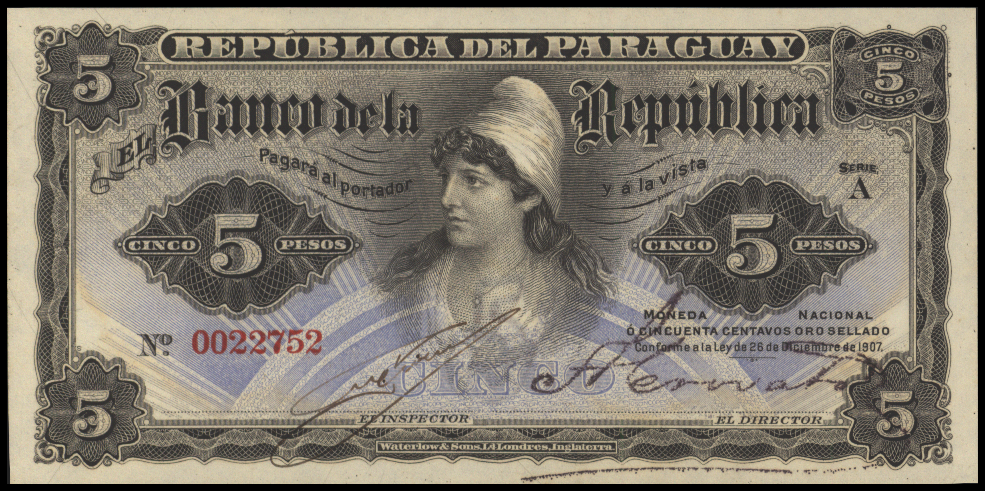 Paraguay P156.a 5 Pesos 1907
