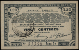 Frankrijk - Noodgeld - 70 Communes - Emprunt Garanti par Délibération du  JPV.:62.59 20 Centimes 1915