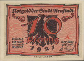 Duitsland - Noodgeld - Arnstadt  Grab/Mehl.:43 10 Pfennig 1921